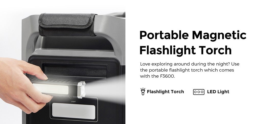 Přenosná elektrárna FOSSiBOT F3600, solární generátor LiFePO4 3840 Wh, výstupní výkon 3300 W AC, maximální solární nabíjení 2000 W, plné nabití za 1,8 hodiny, 15 výstupních portů, LCD displej, odnímatelná svítilna, 3W LED světlo, s kolečky