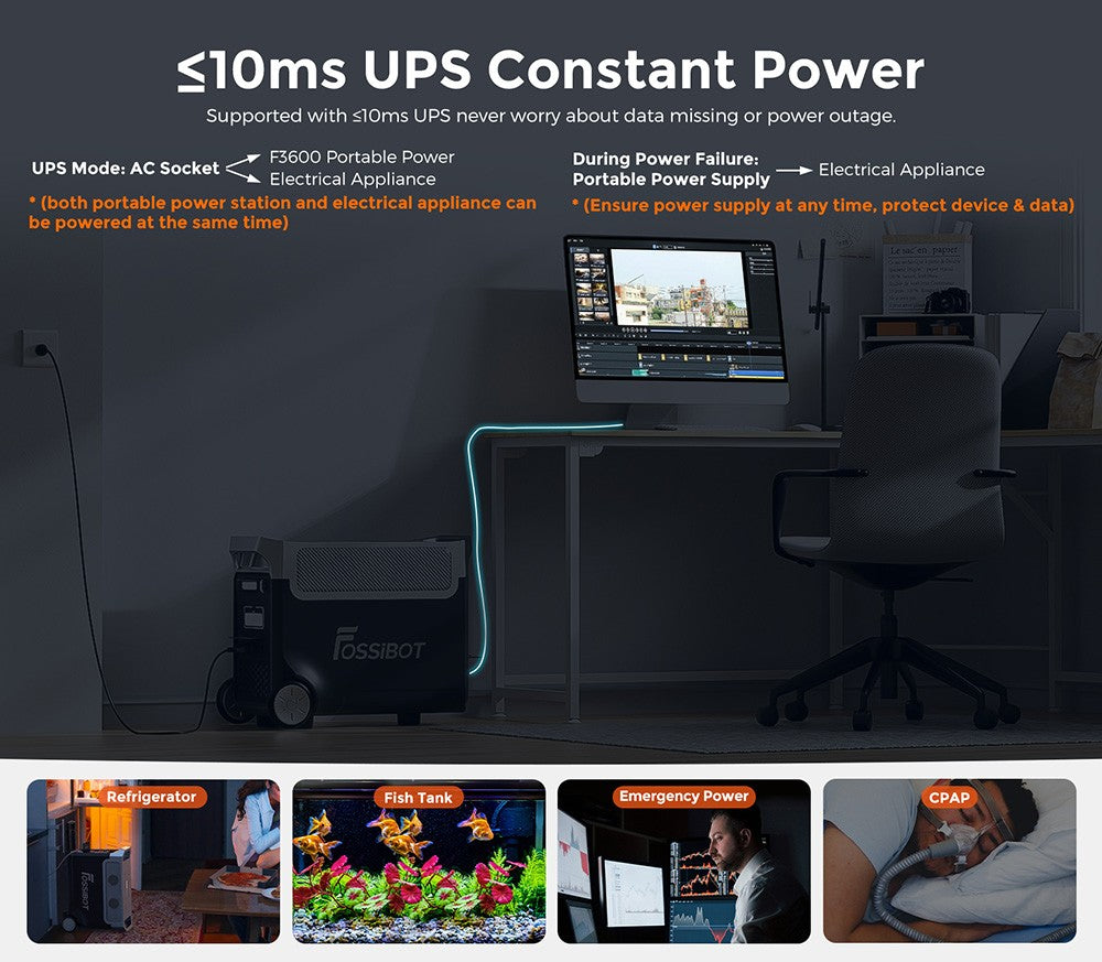 Přenosná elektrárna FOSSiBOT F3600, solární generátor LiFePO4 3840 Wh, výstupní výkon 3300 W AC, maximální solární nabíjení 2000 W, plné nabití za 1,8 hodiny, 15 výstupních portů, LCD displej, odnímatelná svítilna, 3W LED světlo, s kolečky