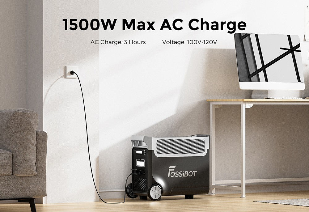 Přenosná elektrárna FOSSiBOT F3600, solární generátor LiFePO4 3840 Wh, výstupní výkon 3300 W AC, maximální solární nabíjení 2000 W, plné nabití za 1,8 hodiny, 15 výstupních portů, LCD displej, odnímatelná svítilna, 3W LED světlo, s kolečky