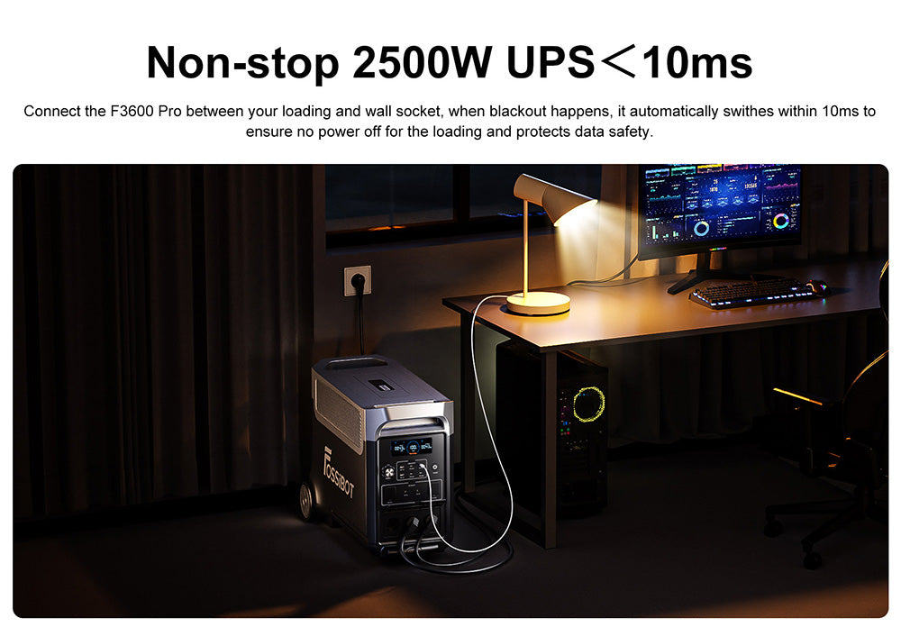 Přenosná elektrárna FOSSiBOT F3600 Pro, 2 bateriové bloky s možností rozšíření kapacity, lithiová baterie 3840 Wh, vysoký střídavý výkon 3600 W, maximální solární nabíjení 2000 W, plné nabití 1,5 hodiny, 13 výstupních portů, LED svítilna, 5 rychlostí nabíjení