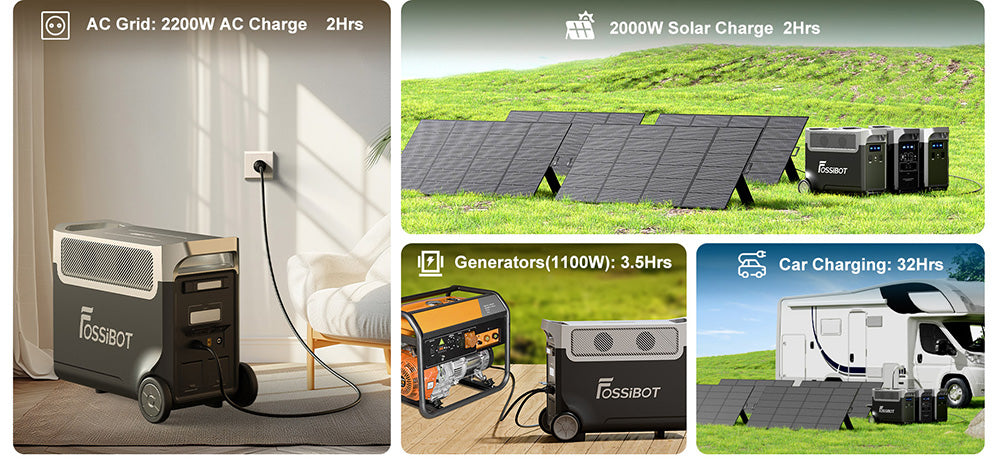 Přenosná elektrárna FOSSiBOT F3600 Pro, 2 bateriové bloky s možností rozšíření kapacity, lithiová baterie 3840 Wh, vysoký střídavý výkon 3600 W, maximální solární nabíjení 2000 W, plné nabití 1,5 hodiny, 13 výstupních portů, LED svítilna, 5 rychlostí nabíjení