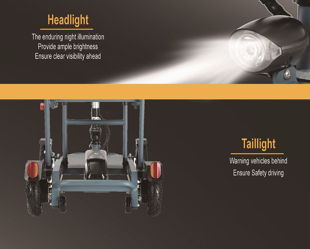 Freejoyer F7 Plus čtyřkolová elektrická koloběžka se sedadlem, motor 300 W, baterie 36 V 21 Ah, maximální rychlost 15 km/h, maximální dojezd 35 km - šedomodrá