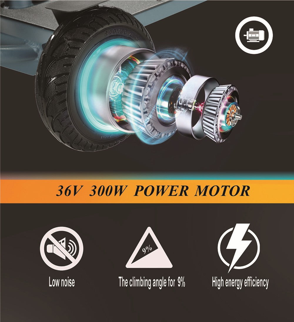 Freejoyer F7 Plus čtyřkolová elektrická koloběžka se sedadlem, motor 300 W, baterie 36 V 21 Ah, maximální rychlost 15 km/h, maximální dojezd 35 km - šedomodrá