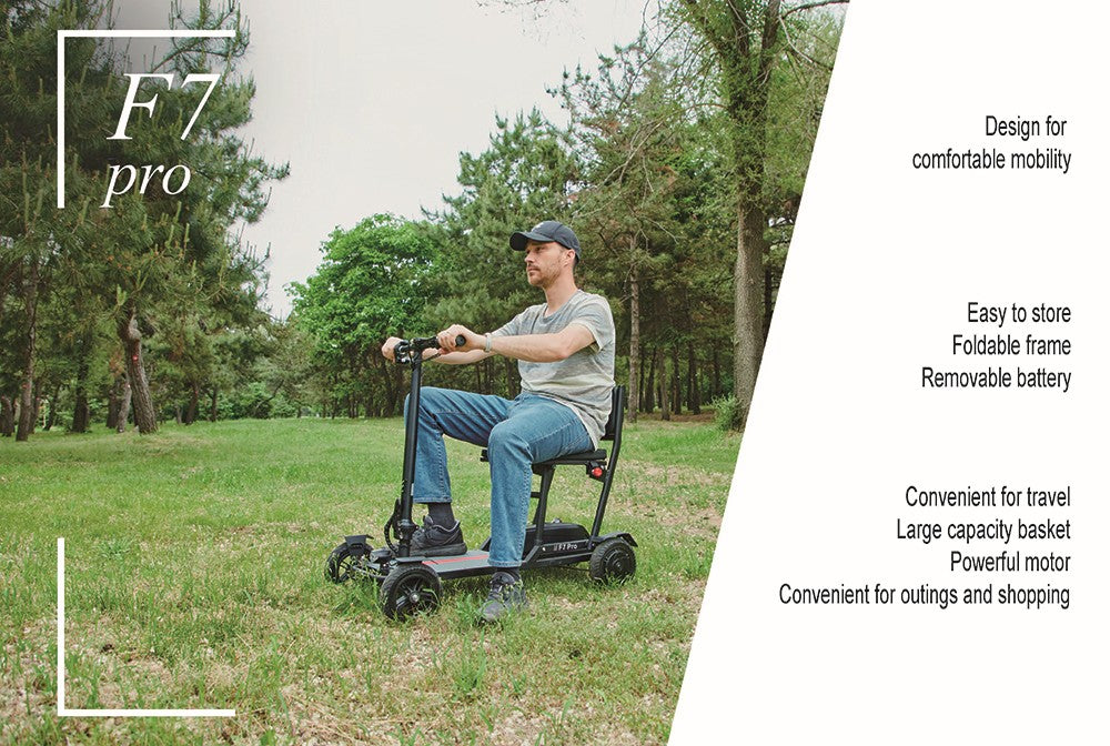 Freejoyer F7 Pro čtyřkolová elektrická koloběžka se sedadlem, motor 300 W, baterie 36 V 13 Ah, maximální rychlost 15 km/h, maximální dojezd 35 km - černá