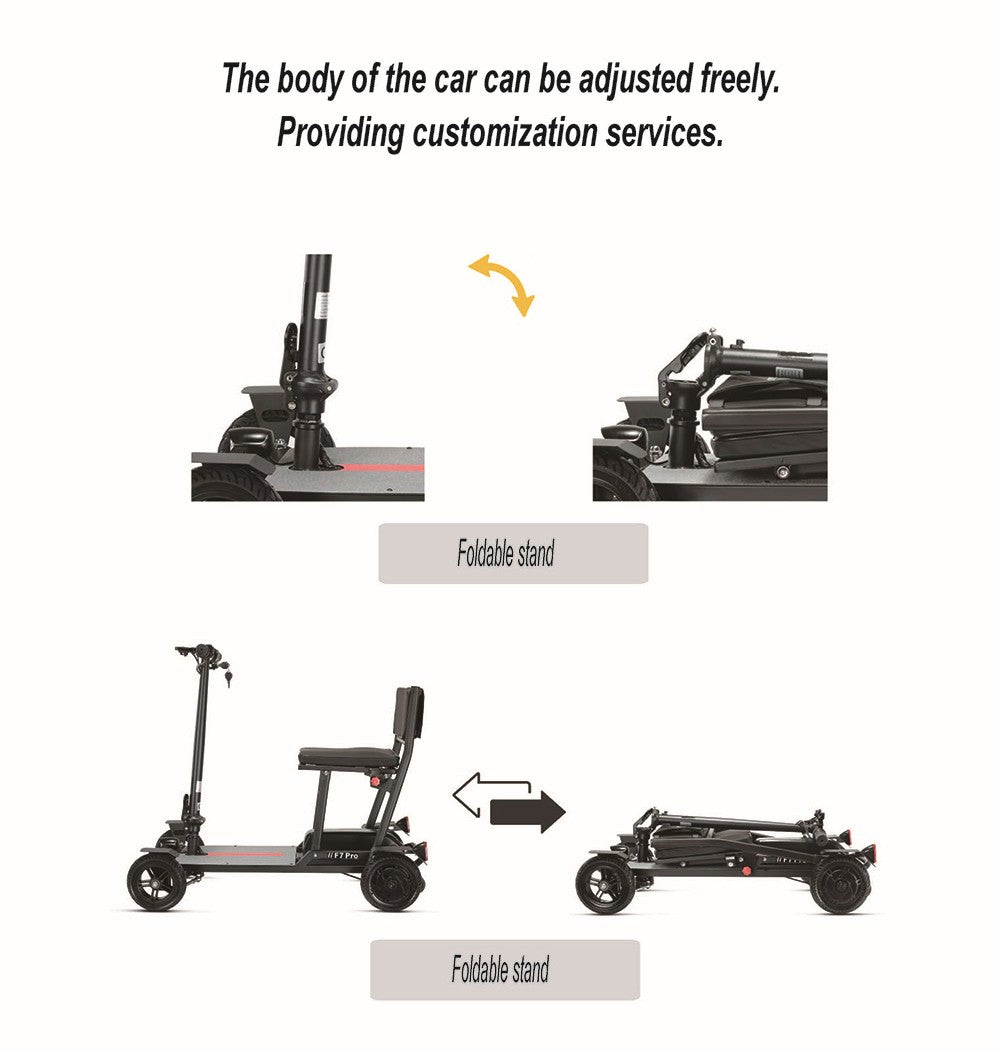 Freejoyer F7 Pro čtyřkolová elektrická koloběžka se sedadlem, motor 300 W, baterie 36 V 13 Ah, maximální rychlost 15 km/h, maximální dojezd 35 km - černá