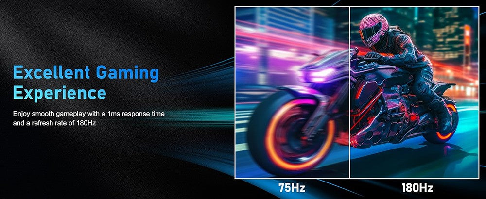 Herní monitor FYHXele FY24FHR s úhlopříčkou 24 palců, rozlišení 1920*1080, poměr stran 16:9, IPS obrazovka, obnovovací frekvence 180 Hz, doba odezvy 1 ms (MPRT), 99 % sRGB, AMD FreeSync a Adaptive-Sync, HDR10, pozorovací úhel 178°, možnost montáže VESA 75*75 mm