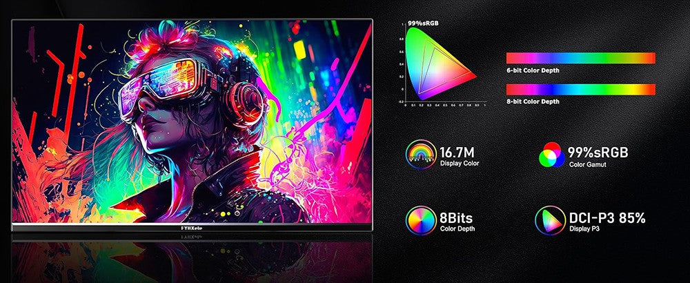 Herní monitor FYHXele FY24FHR s úhlopříčkou 24 palců, rozlišení 1920*1080, poměr stran 16:9, IPS obrazovka, obnovovací frekvence 180 Hz, doba odezvy 1 ms (MPRT), 99 % sRGB, AMD FreeSync a Adaptive-Sync, HDR10, pozorovací úhel 178°, možnost montáže VESA 75*75 mm