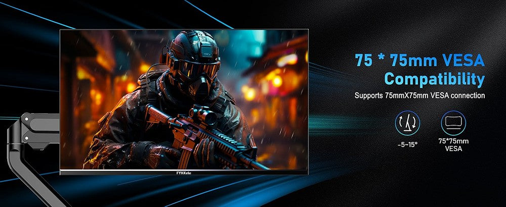 Herní monitor FYHXele FY24FHR s úhlopříčkou 24 palců, rozlišení 1920*1080, poměr stran 16:9, IPS obrazovka, obnovovací frekvence 180 Hz, doba odezvy 1 ms (MPRT), 99 % sRGB, AMD FreeSync a Adaptive-Sync, HDR10, pozorovací úhel 178°, možnost montáže VESA 75*75 mm