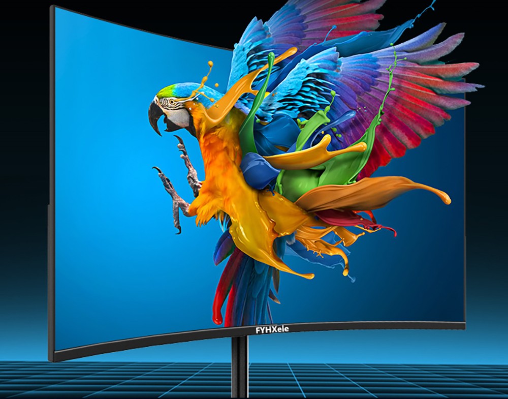 Herní monitor FYHXele FY24FMC-B, 24palcový 1080P FHD 16:9 VA displej, obnovovací frekvence 75 Hz, panel 2800R MVA, doba odezvy 2 ms, 99 % sRGB, nastavitelný náklon, černý