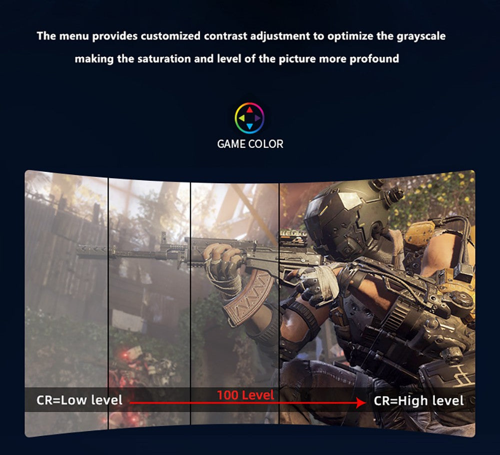 Herní monitor FYHXele FY24FMC-B, 24palcový 1080P FHD 16:9 VA displej, obnovovací frekvence 75 Hz, panel 2800R MVA, doba odezvy 2 ms, 99 % sRGB, nastavitelný náklon, černý