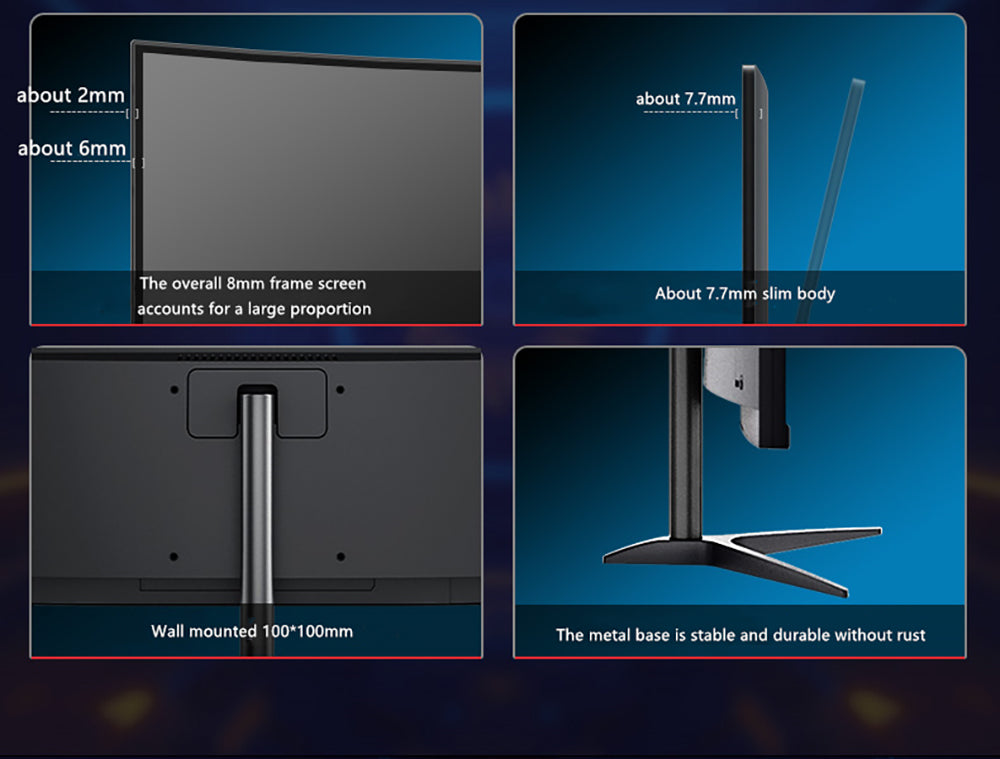 27palcový zakřivený herní monitor FYHXele FY27FMC-B s rozlišením 2800R, rozlišením 1920*1080, poměrem stran 16:9 a VA, obnovovací frekvencí 75 Hz, dobou odezvy 2 ms, 99 % sRGB, 1x HDMI, 1x VGA, 1x audio, nastavitelným náklonem