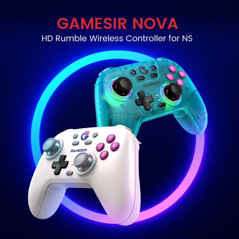 Bezdrátový herní ovladač GameSir Nova, RGB světla, třírežimové připojení, kompatibilní se Switch, PC, iOS, Android a Steam Deck - bílý