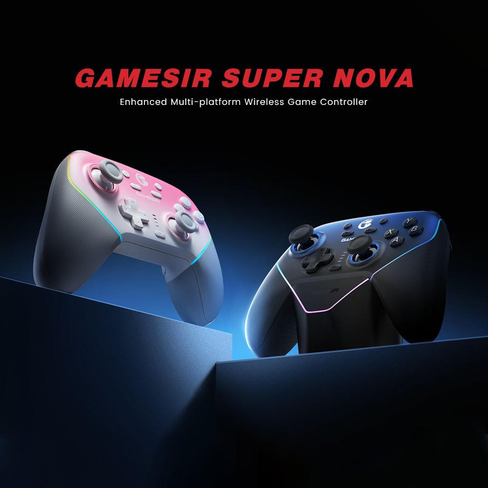Herní ovladač GameSir Super Nova, Hallova páčka a spoušť, odnímatelný čelní panel, RGB osvětlení, kompatibilní s PC / Android / iOS / Switch - modrý