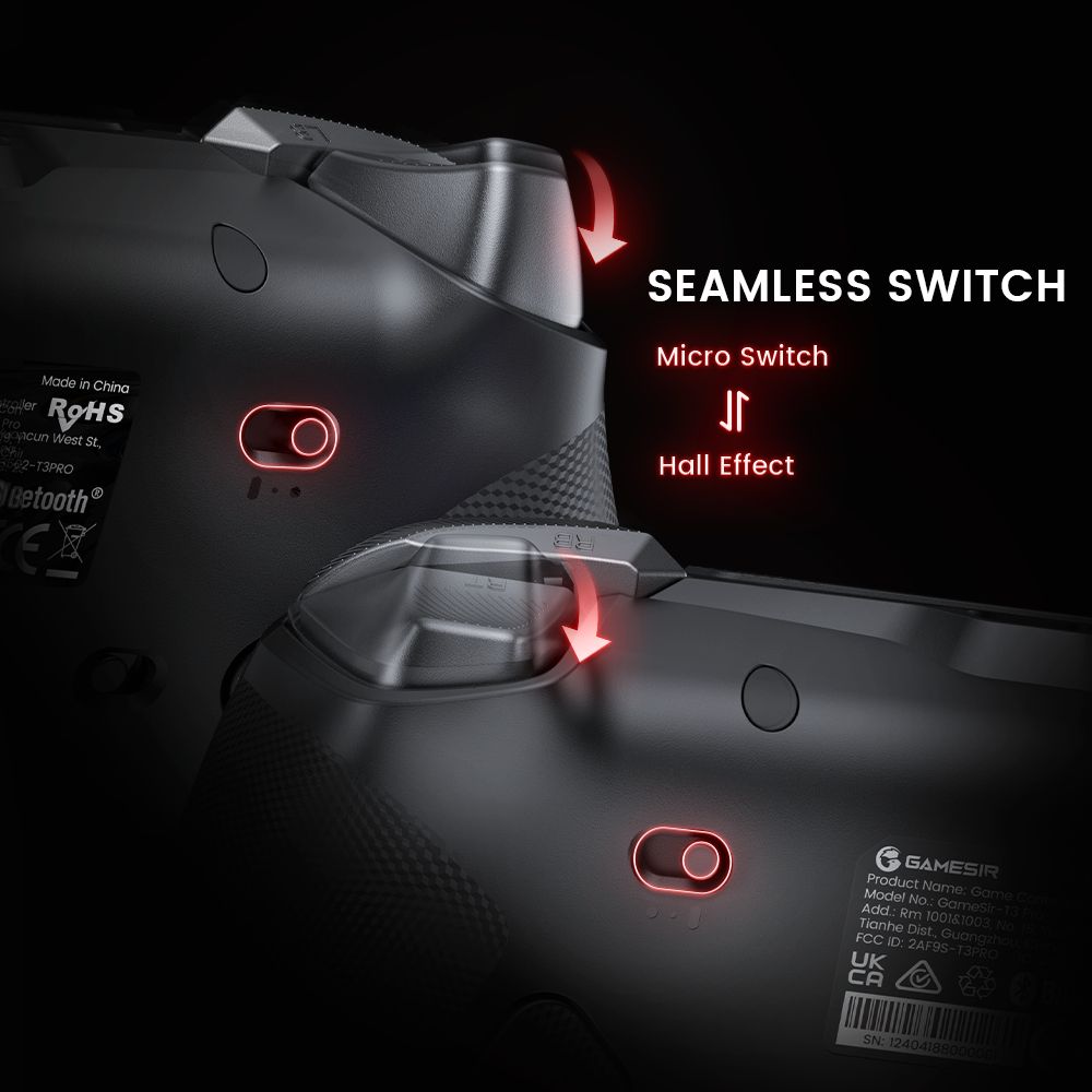 Herní ovladač GameSir Tarantula Pro, drátové/Bluetooth/bezdrátové připojení, Mag-Res TMR joysticky, podpora gyroskopu a NFC, RGB světla, kompatibilní s PC/Switch/iOS/Android/Steam - Bundle Edition