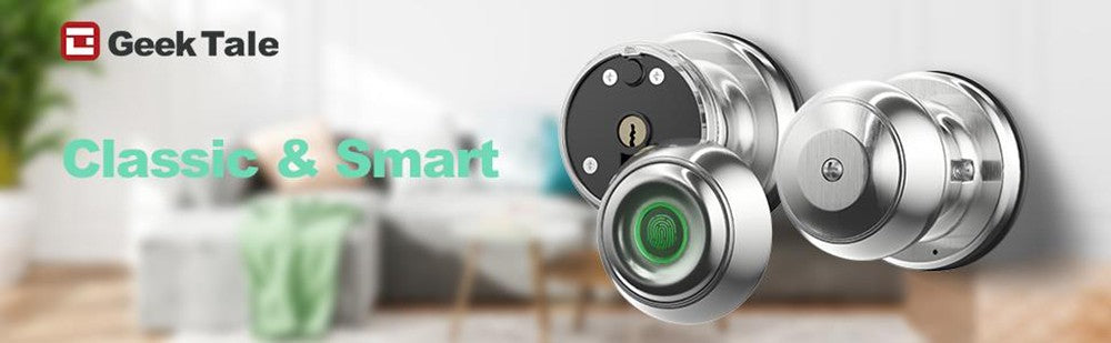 Geek Chef GeekTale K01-05 Chytrá klika, biometrický zámek dveří s otiskem prstu, ovládání aplikací, nouzové záložní klíče - stříbrná