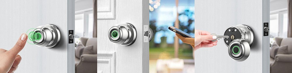 Geek Chef GeekTale K01-05 Chytrá klika, biometrický zámek dveří s otiskem prstu, ovládání aplikací, nouzové záložní klíče - stříbrná