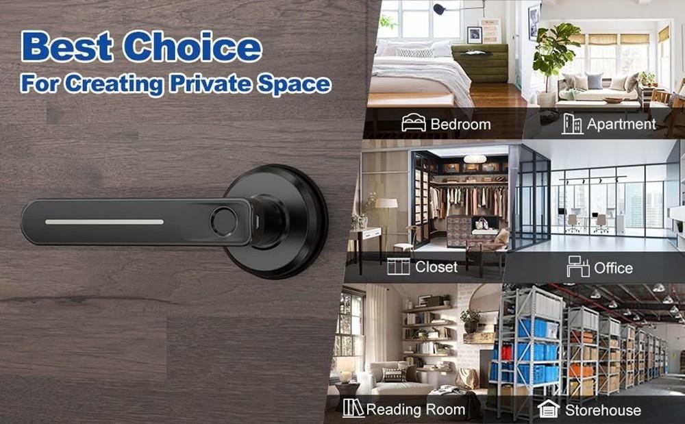 Geek Chef GeekTale L-B01 zámek dveří s otiskem prstu s rukojetí, biometrická inteligentní bezklíčová klika, vhodná pro levé i pravé otevírání dveří