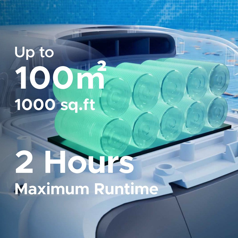 Bezdrátový robotický vysavač Genkinno P2, sací výkon 70 W, doba provozu 120 minut, plánování trasy AdaptiveNav, technologie AdaptiveSuc, dálkové ovládání přes aplikaci, pro nadzemní/zapuštěné bazény, bílá - zástrčka EU