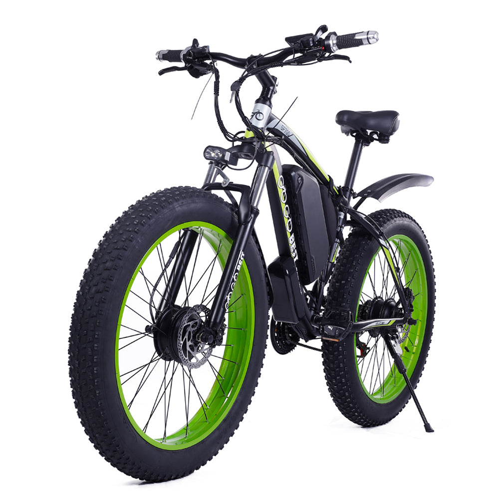GOGOBEST GF700 26*4.0 Inch Fat Tire Electric Mountain Bike 48V 18.2Ah Battery 2*500W Dual Motor Max Speed 50Km/h 70KM Power-Assisted Range Max Load 200KG IP54 Waterproof Hydraulic Disc Brake MTB Bike 6061 Aluminum Alloy Frame - Black Green