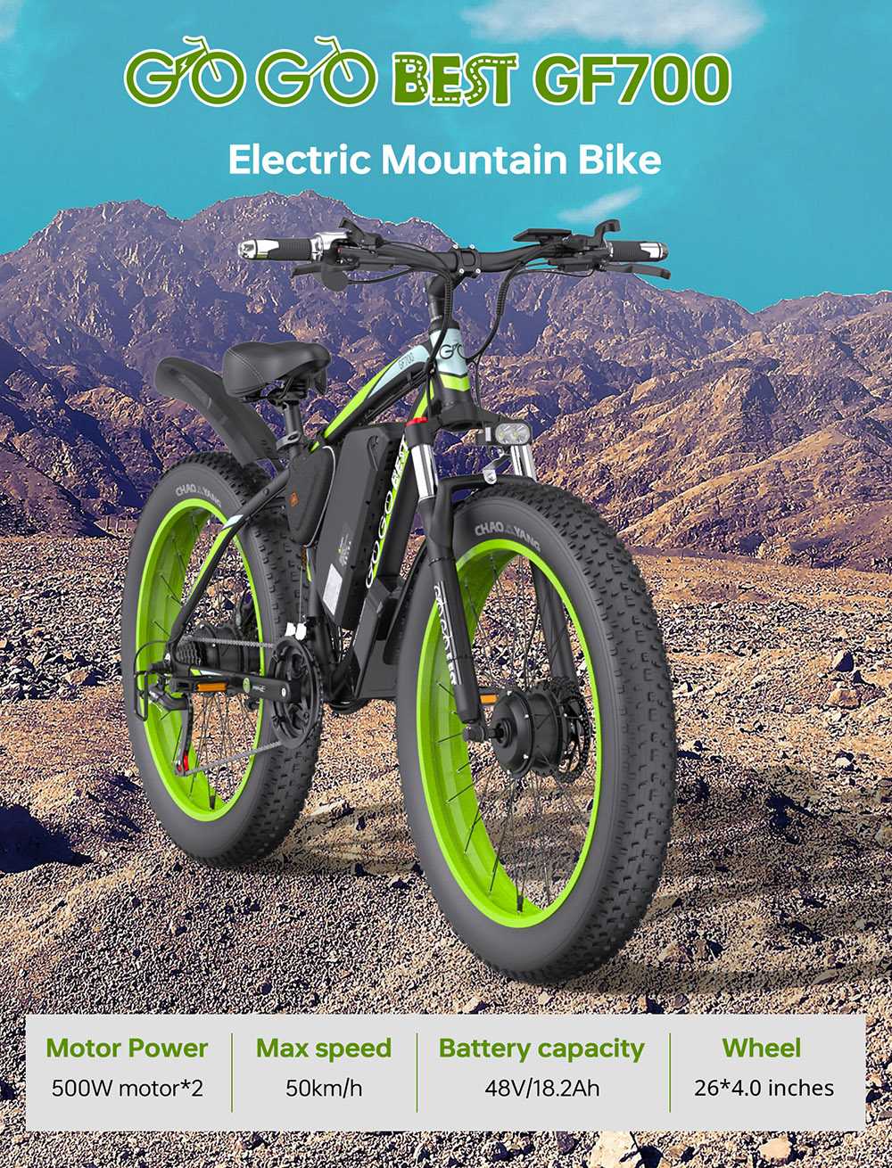 GOGOBEST GF700 26*4,0 palce s tlustými pneumatikami Elektrické horské kolo 48V 18,2Ah Baterie 2*500W Duální motor Maximální rychlost 50km/h 70km Dojezd s posilovačem Maximální zatížení 200KG IP54 Vodotěsné Hydraulické kotoučové brzdy Horské kolo Rám z hliníkové slitiny 6061 - Černozelené