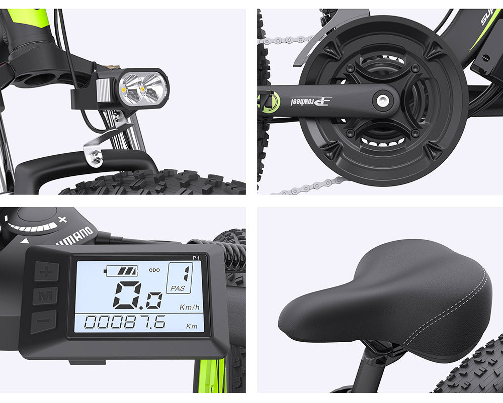 GOGOBEST GF700 26*4,0 palce s tlustými pneumatikami Elektrické horské kolo 48V 18,2Ah Baterie 2*500W Duální motor Maximální rychlost 50km/h 70km Dojezd s posilovačem Maximální zatížení 200KG IP54 Vodotěsné Hydraulické kotoučové brzdy Horské kolo Rám z hliníkové slitiny 6061 - Černozelené