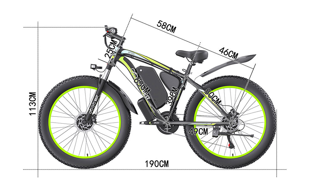 GOGOBEST GF700 26*4,0 palce s tlustými pneumatikami Elektrické horské kolo 48V 18,2Ah Baterie 2*500W Duální motor Maximální rychlost 50km/h 70km Dojezd s posilovačem Maximální zatížení 200KG IP54 Vodotěsné Hydraulické kotoučové brzdy Horské kolo Rám z hliníkové slitiny 6061 - Černozelené