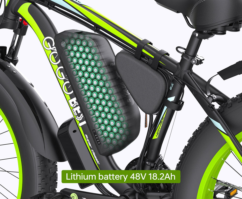 GOGOBEST GF700 26*4,0 palce s tlustými pneumatikami Elektrické horské kolo 48V 18,2Ah Baterie 2*500W Duální motor Maximální rychlost 50km/h 70km Dojezd s posilovačem Maximální zatížení 200KG IP54 Vodotěsné Hydraulické kotoučové brzdy Horské kolo Rám z hliníkové slitiny 6061 - Černozelené