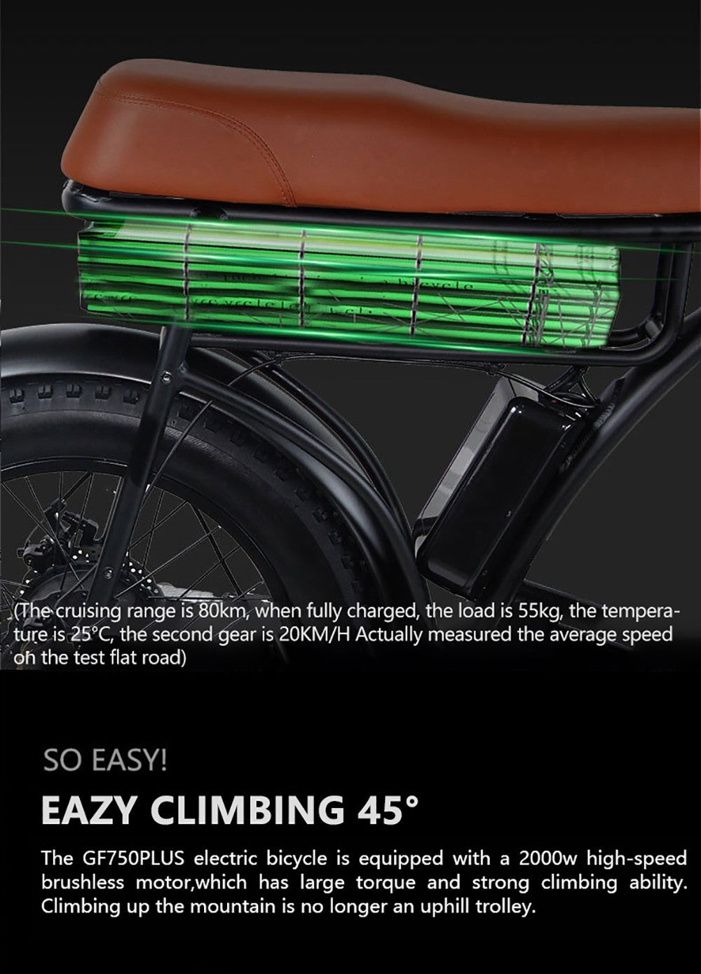 Elektrické kolo GOGOBEST GF750 Plus, motor 1000 W * 2, maximální rychlost 45-50 km/h, baterie 48 V 17,5 Ah, přední a zadní hydraulické brzdy - zelené
