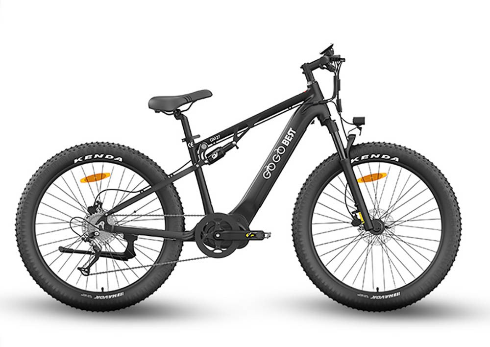 Elektrické kolo GOGOBEST GM27 27,5*3,0 palce, tlusté pneumatiky, 48V 350W, střední motor, maximální rychlost 25 km/h, baterie 10 Ah, maximální dojezd 50 km, dvojitá hydraulická kotoučová brzda - modrá