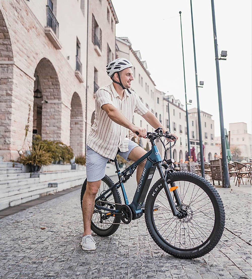 Elektrické kolo GOGOBEST GM27 27,5*3,0 palce, tlusté pneumatiky, 48V 350W, střední motor, maximální rychlost 25 km/h, baterie 10 Ah, maximální dojezd 50 km, dvojitá hydraulická kotoučová brzda - modrá