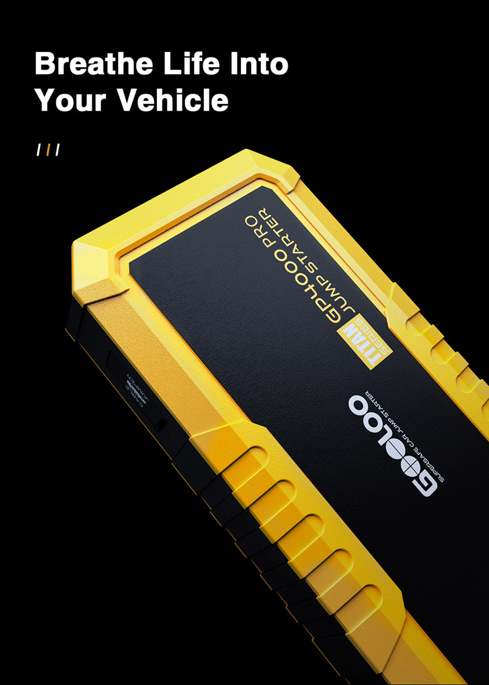 Startovací baterie GOOLOO GP4000 PRO, powerbanka 26800mAh, špičkové napětí 4000A, výstup 15V 10A DC, 1W bílá LED, 10l nafta