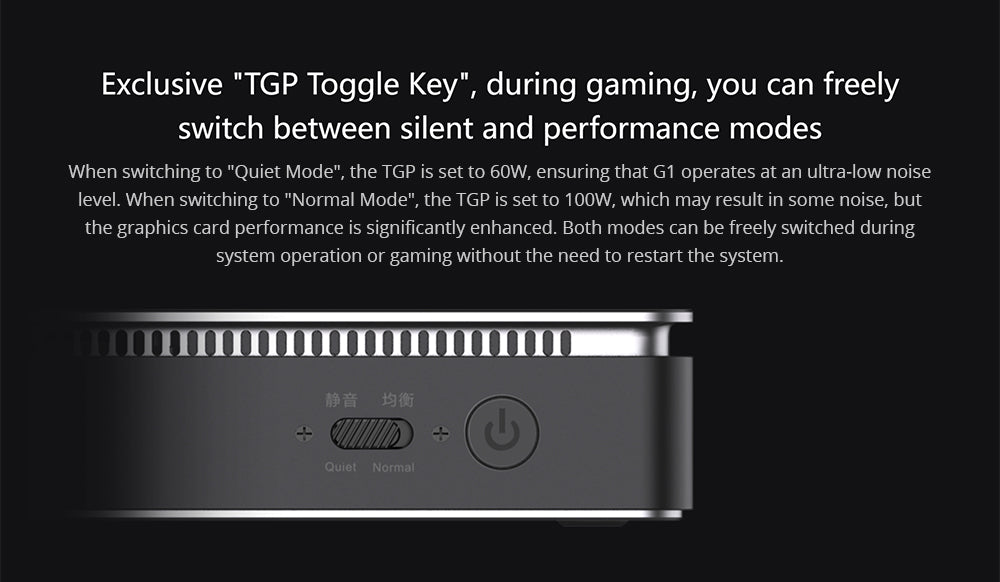 Rozšiřující dokovací stanice pro grafické karty GPD G1, grafika AMD Radeon RX 7600M XT, 8GB GDDR6 RAM, 128bitová, 1*Oculink 1*USB 4.0 1*HDMI 2.1 2*DP 3*USB 3.2 1*SD 4.0, přepínací tlačítko TGP - zástrčka EU