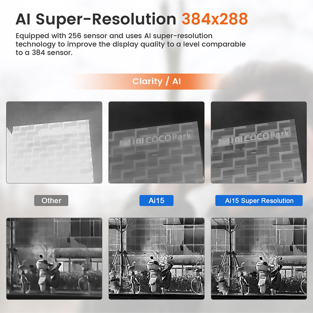 Termokamera s nočním viděním GTGUARD AI15, obnovovací frekvence obrazovky 60 Hz, digitální zoom 1–8x, rozlišení 384*288, vodotěsnost IP66, vestavěná paměť 32 GB, 5 režimů obrazu, baterie 4000 mAh