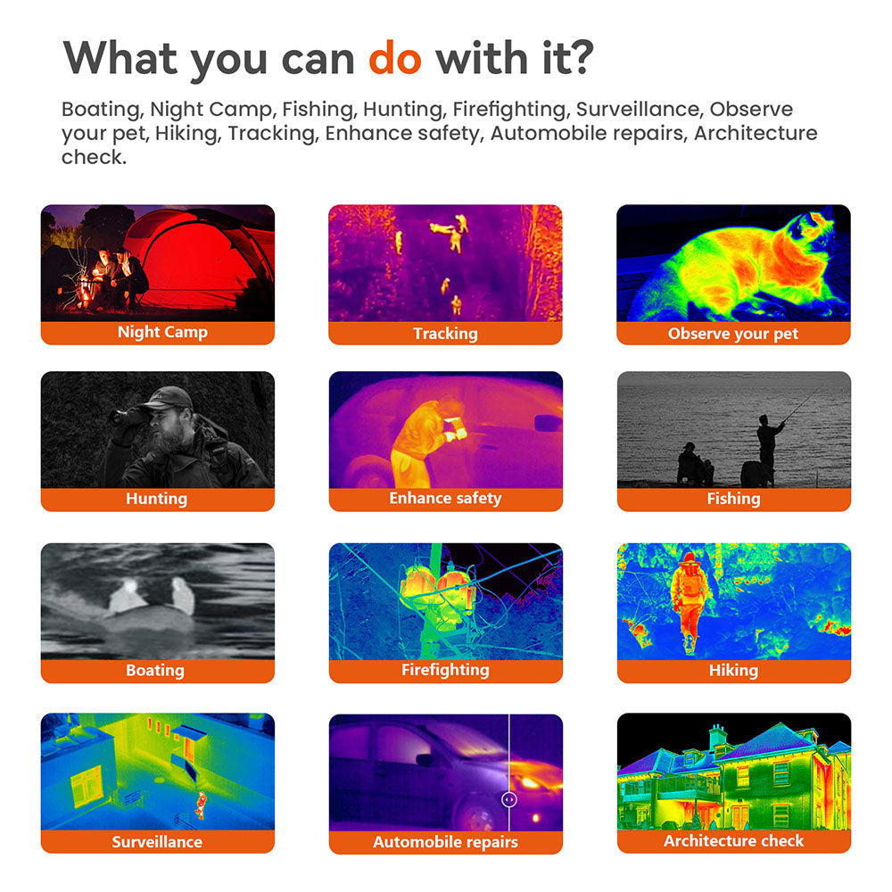 Termokamera s nočním viděním GTGUARD AI15, obnovovací frekvence obrazovky 60 Hz, digitální zoom 1–8x, rozlišení 384*288, vodotěsnost IP66, vestavěná paměť 32 GB, 5 režimů obrazu, baterie 4000 mAh
