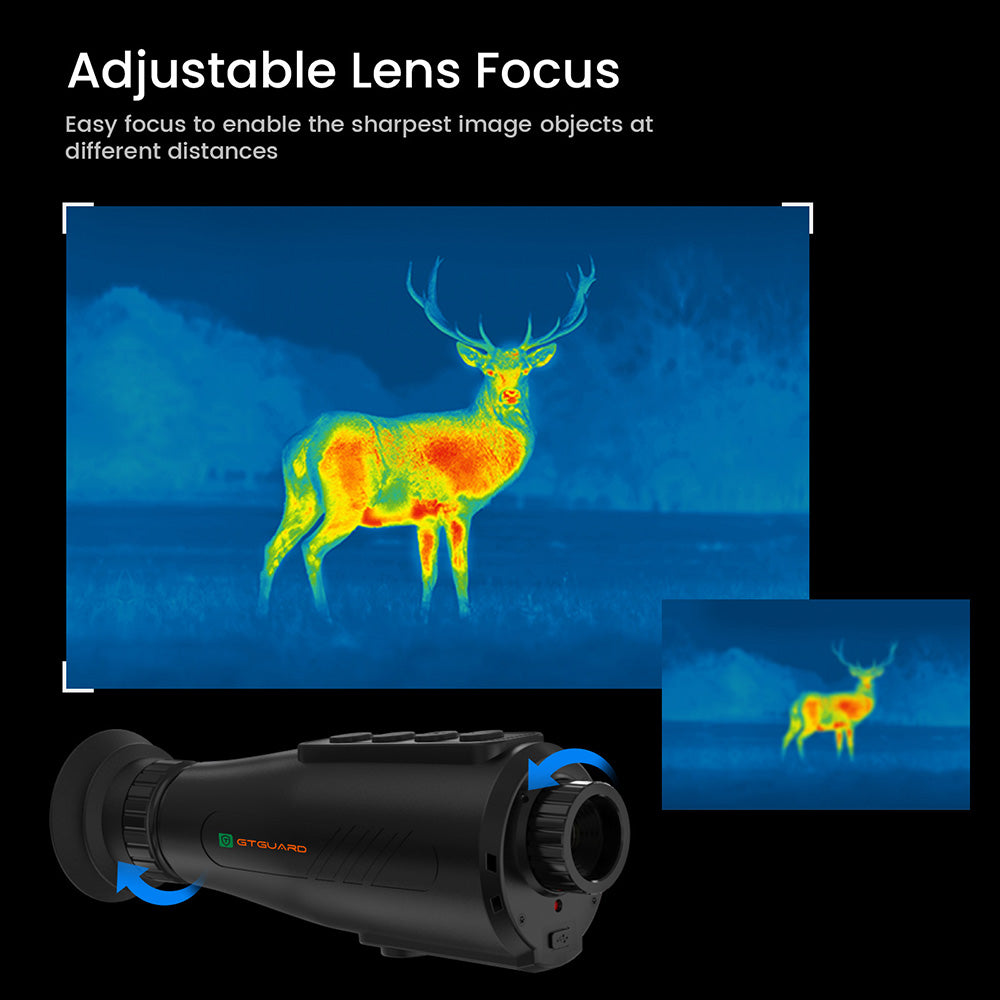 Termokamera s nočním viděním GTGUARD AI15, obnovovací frekvence obrazovky 60 Hz, digitální zoom 1–8x, rozlišení 384*288, vodotěsnost IP66, vestavěná paměť 32 GB, 5 režimů obrazu, baterie 4000 mAh