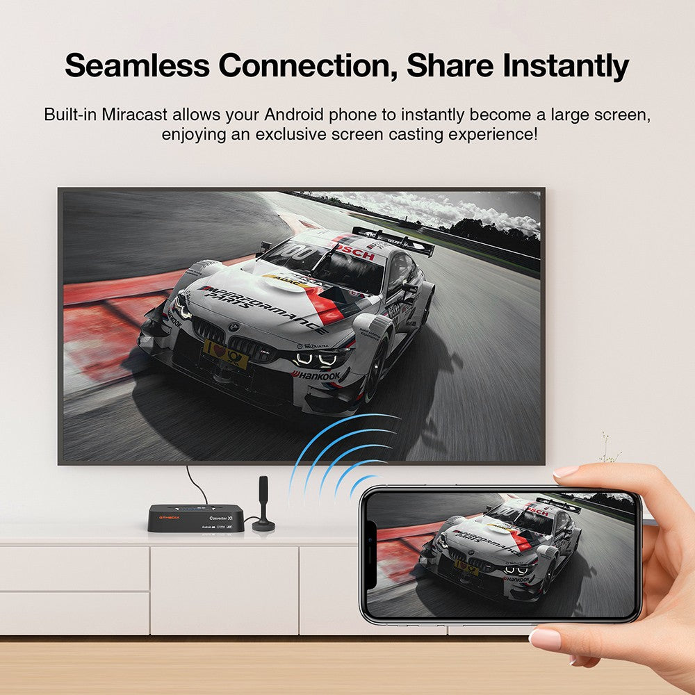 GTMEDIA HDTV Converter X1 TV Box, Android 11, ATSC 3.0 DRM, DVR nahrávání, 4K HDR, vestavěný Miracast, 2GB RAM 32GB ROM, Bluetooth 5.0, 2.4G/5G WiFi - americká zástrčka