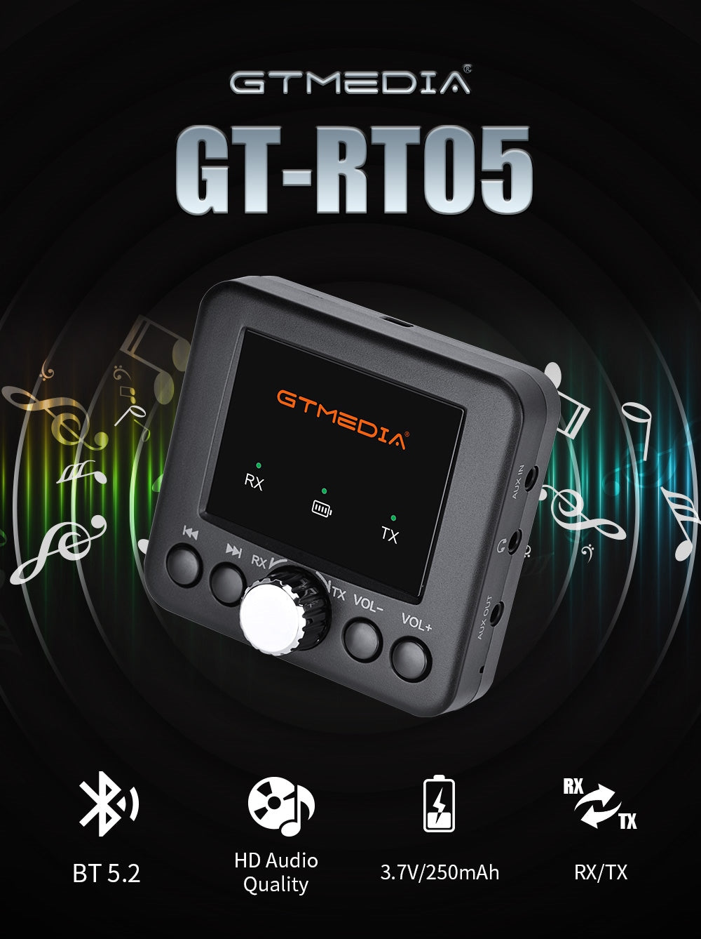 GTMEDIA RT05 Bluetooth 5.2 audio adaptér audio přijímač vysílač