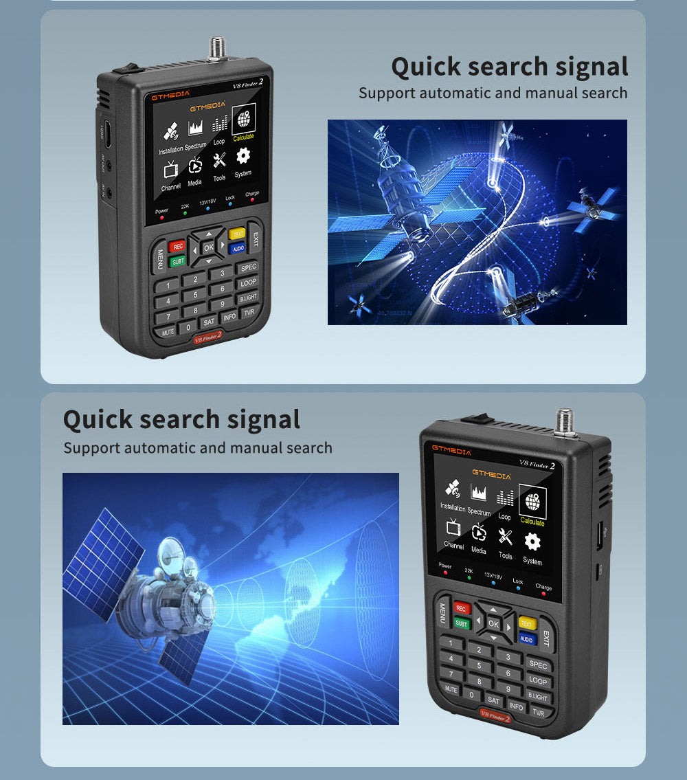 GTMEDIA V8 Finder 2 Satelitní vyhledávač Digitální FTA DVB-S/S2/S2X Měřič signálu Detektor Přijímač - Černý