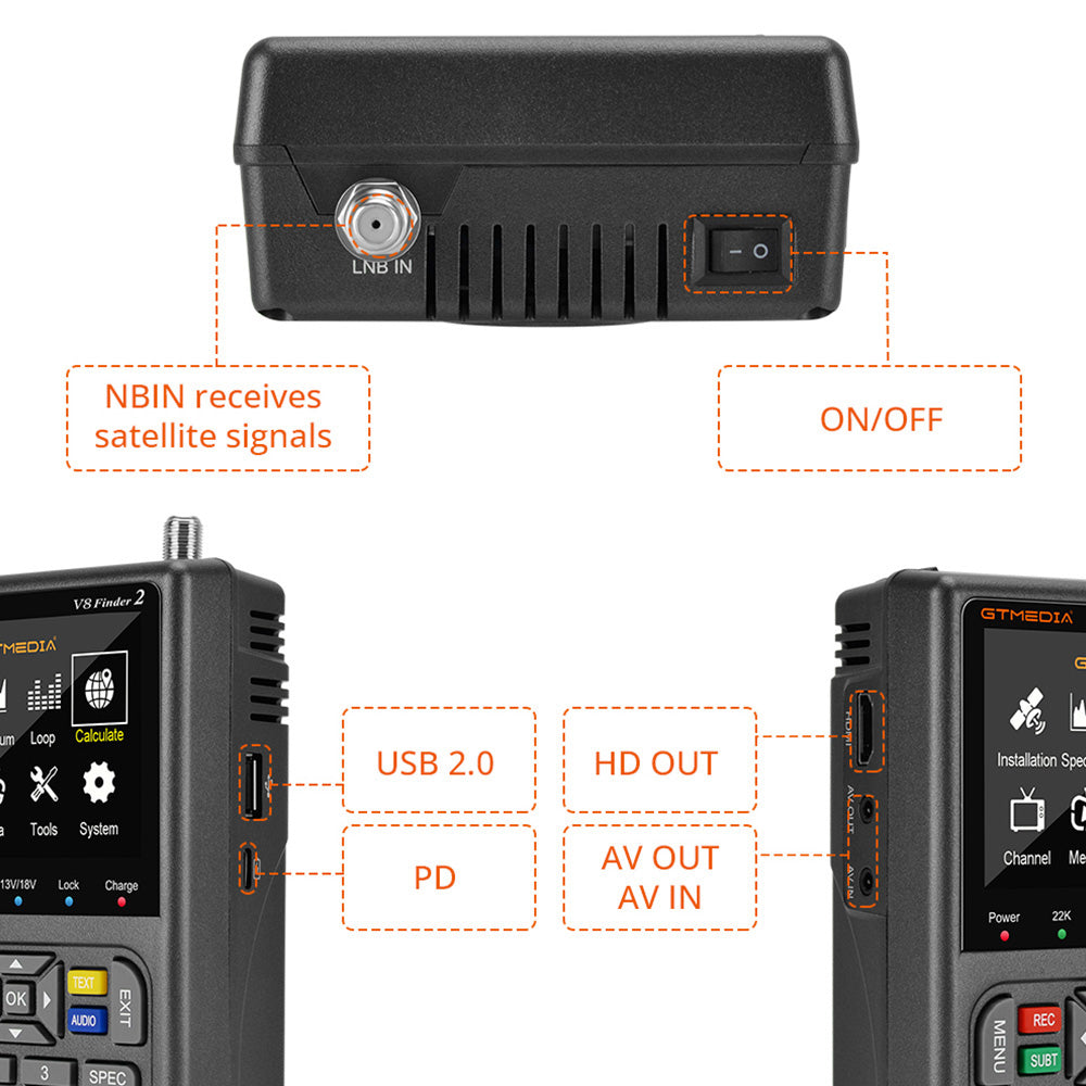 GTMEDIA V8 Finder 2 Satelitní vyhledávač Digitální FTA DVB-S/S2/S2X Měřič signálu Detektor Přijímač - Černý