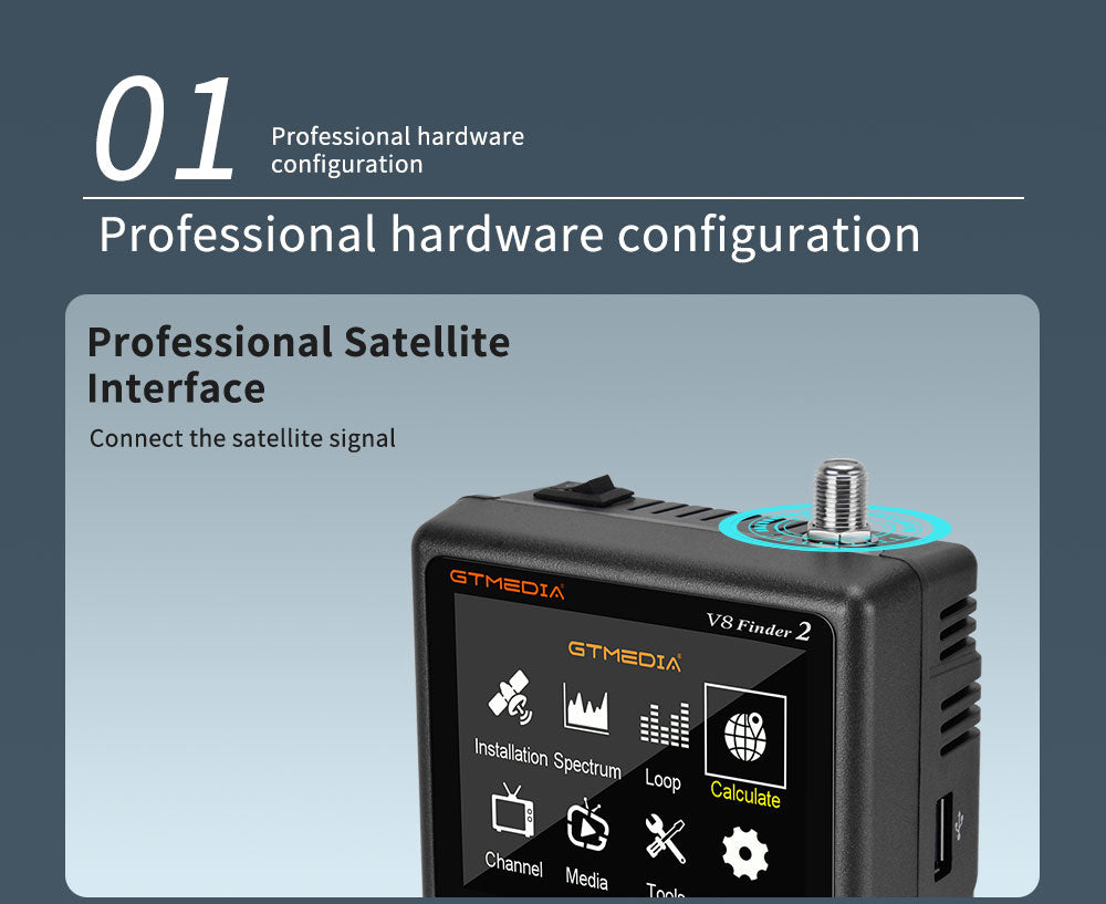 GTMEDIA V8 Finder 2 Satelitní vyhledávač Digitální FTA DVB-S/S2/S2X Měřič signálu Detektor Přijímač - Černý