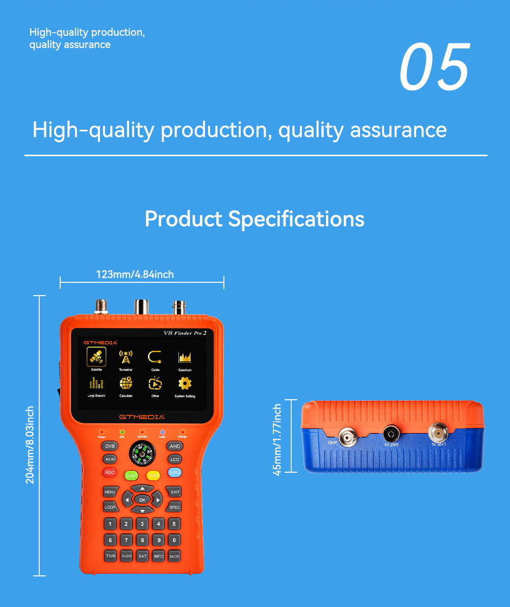 GTMEDIA V8 Finder PRO 2 Satelitní vyhledávač ATSC-C digitální detektor satelitního signálu - oranžový, zástrčka EU
