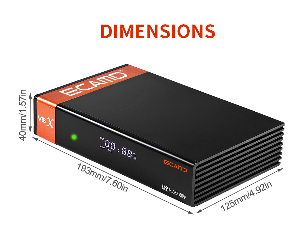 GTMEDIA ECAMD V8X LA DVB-S/S2/S2X set-top box, podpora MU3 IKS, vestavěná 2.4G WiFi, digitální přijímač TV signálu H.265, SCART OUT slot pro CA kartu, 1*LNB IN 1*HDMI 1*AV OUT 1*USB 1*RJ45 1*RS232 - EU