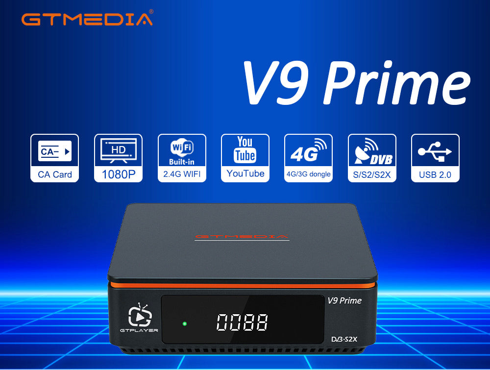 Satelitní přijímač GTMEDIA V9 Prime, DVB-S/S2/S2X, HEVC 10Bit, vestavěná 2.4G WiFi, podpora CA karet, automatické rolování Biss - zástrčka EU