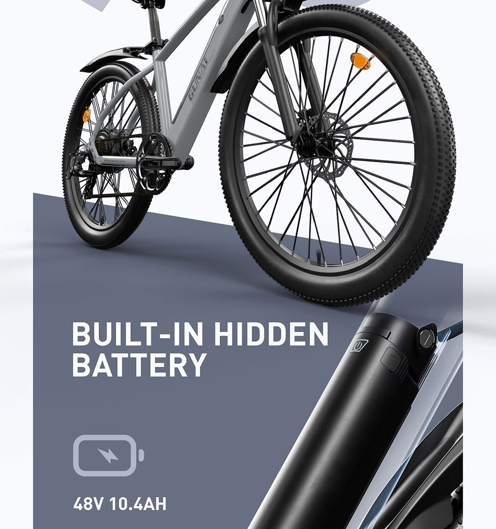 Elektrokolo GUNAI GN27, motor 750 W, baterie 48 V 10,4 Ah, senzor točivého momentu, pneumatiky 27,5 palce, maximální rychlost 35 km/h, maximální dojezd 70 km, řazení Shimano 7 rychlostí, kotoučová brzda