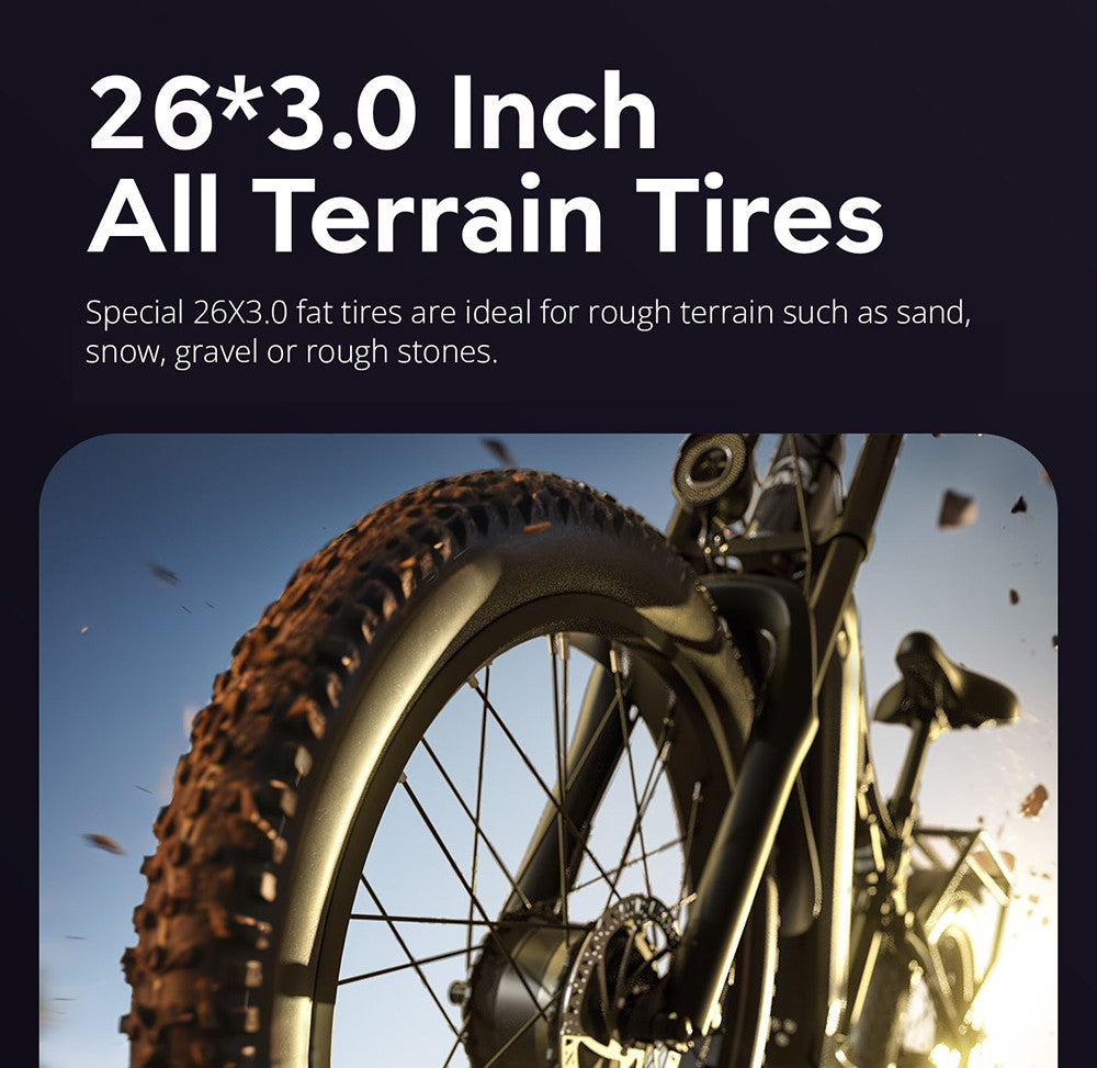 Elektrokolo GUNAI GN68, motor 2*1000, baterie 48 V 17,5 Ah, tlusté pneumatiky 26*3,0 palce, maximální rychlost 50 km/h, maximální dojezd 60 mil, řazení Shimano 7 rychlostí, mechanická kotoučová brzda