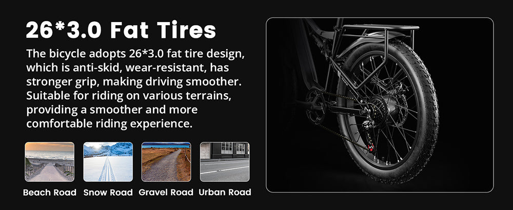 Elektrokolo GUNAI GN68, motor 2*1000, baterie 48 V 17,5 Ah, tlusté pneumatiky 26*3,0 palce, maximální rychlost 50 km/h, maximální dojezd 60 mil, řazení Shimano 7 rychlostí, mechanická kotoučová brzda