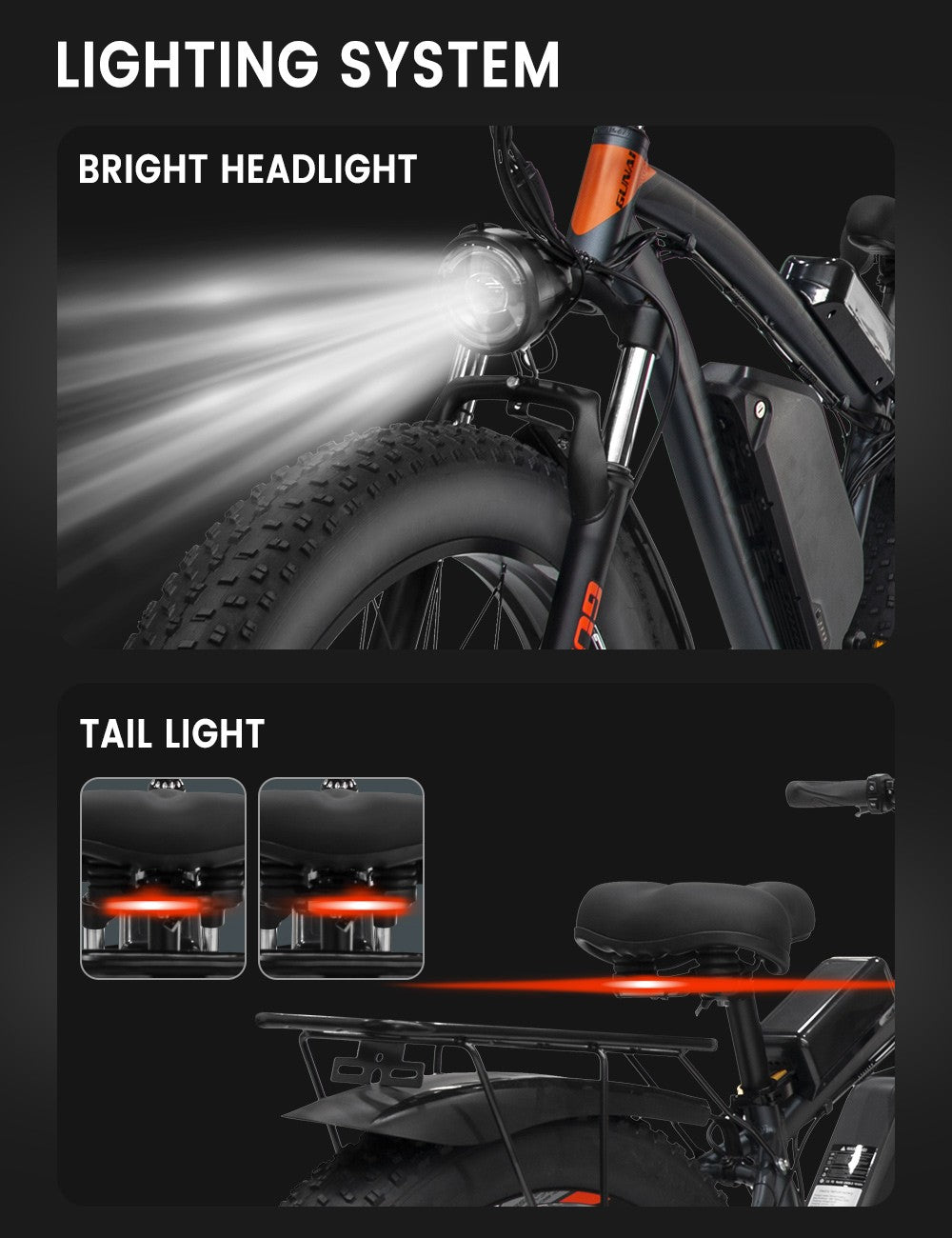 Elektrické horské kolo GUNAI GN88, 26" tlusté pneumatiky, 1000W, 2 motory, maximální rychlost 55 km/h, baterie 48 V, 22 Ah, dojezd 130 km