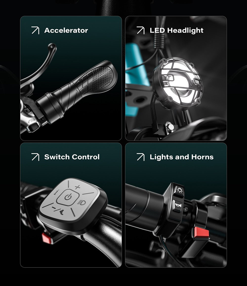 Elektrokolo GUNAI-M2, motor 2*750 W, baterie 48 V 17,5 Ah, pneumatiky 26*4,0 palce, maximální rychlost 60 km/h, dojezd 55 km, hydraulické kotoučové brzdy, dvojité odpružení, řazení Shimano 7 rychlostí