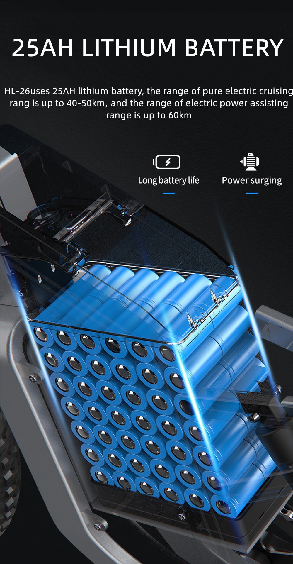 GUNAI MX25 48V 25Ah 2000W 20X4,0 palce Elektrické kolo Olejové brzdy 50-60 km Najeto 200 kg Nosnost Elektrokolo Černá