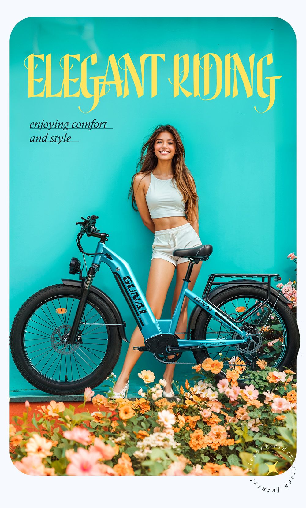 Elektrokolo GUNAI-V, motor 1000 W, baterie 48 V 21 Ah, tlusté pneumatiky 26 x 4,0 palce, maximální rychlost 50 km/h, dojezd 70 km, dvojité hydraulické kotoučové brzdy, Shimano 7 rychlostí, LCD displej